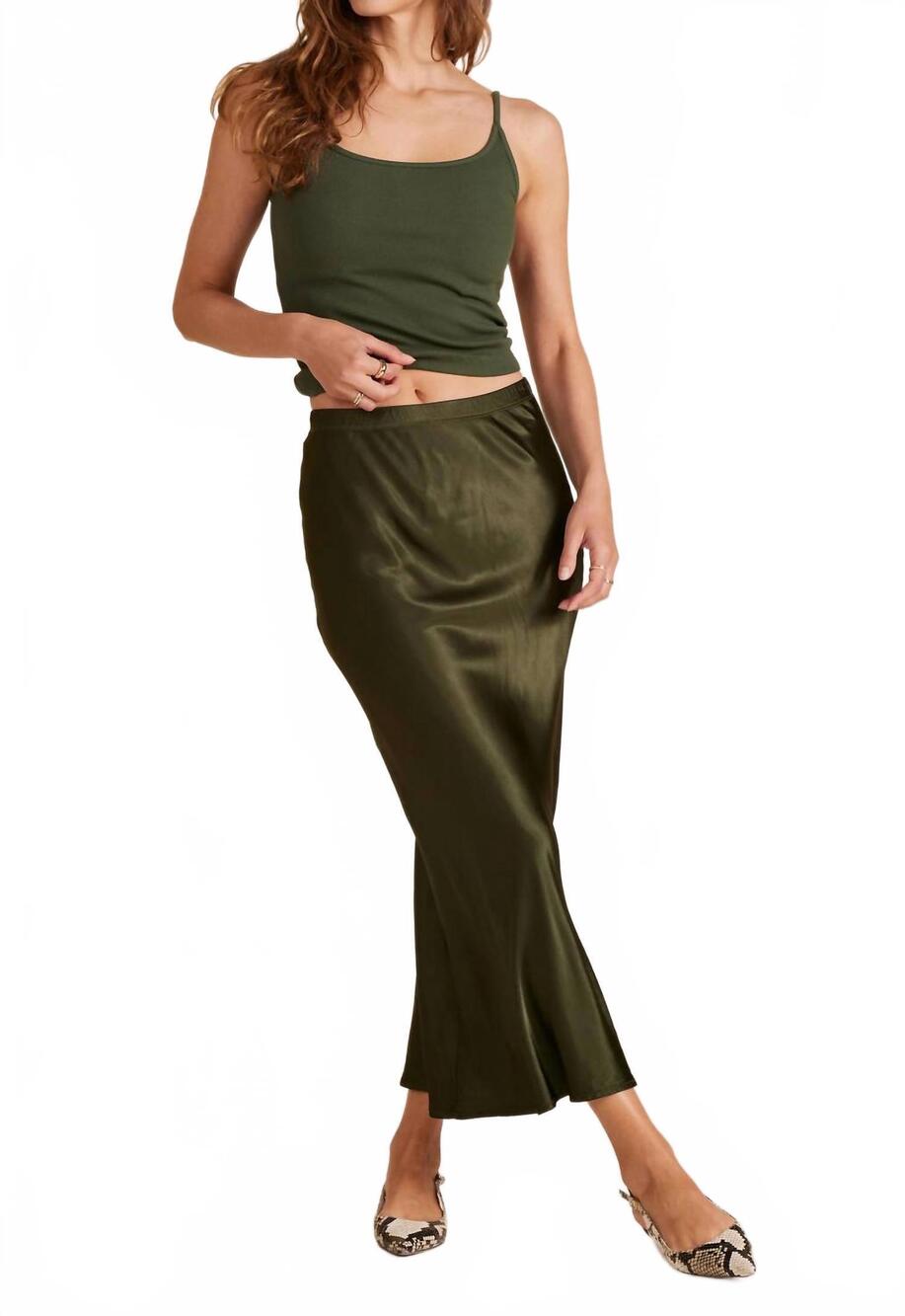 NEW BOBI bias midi skirt in dark port